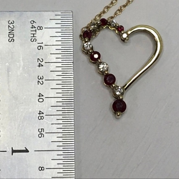 10k ruby and diamond heart necklace - Picture 5 of 9